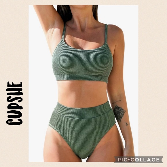 Cupshe Olive Ribbed Bikini Set - Picture 1 of 12